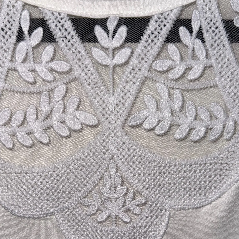 Zara Elegant White Sheer Lace Trim Top - Picture 5 of 6